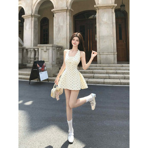Polka Dot Halter Mini Dress With Wrap Tie Natural Waist Breathable Summer Dress For Daily Wear And Parties - Product Image 4