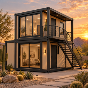 Casa Contenedor Moderna de Dos Pisos, Espacio de Vivienda Prefabricado con Paredes de Vidrio y Escaleras Exteriores para Residencia en el Desierto - Product Image 1