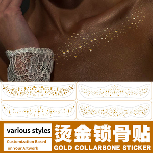 Personalizzato lamina d'oro clavicola tatuaggio temporaneo impermeabile lunga durata metallizzato Body Art Sticker per le donne di Design elegante - Product Image 6