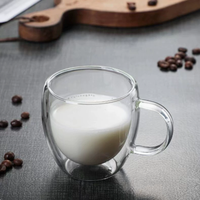 Mug en verre borosilicate à double paroi minimaliste avec poignée, isolé, plusieurs capacités, tasse à café transparente