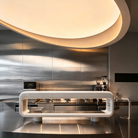 Comptoir de bar à café semi-circulaire en acier inoxydable personnalisé, pour boissons chaudes et froides, dispositif fixe pour café en intérieur