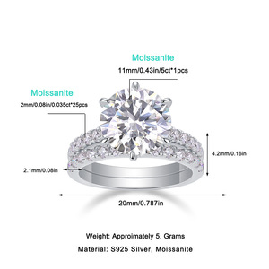 Ensemble de mariage en moissanite taille ronde, couleur D, VVS1, pierres de laboratoire, <span class=keywords><strong>argent</strong></span> sterling S925, plaqué or 18 carats, or rose, or blanc - Product Image 2