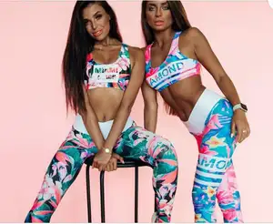 Ebay Hot Koop Modieuze Vrouwen 3D Gedrukt Yoga Workout Set Sportbeha En Leggings Pak