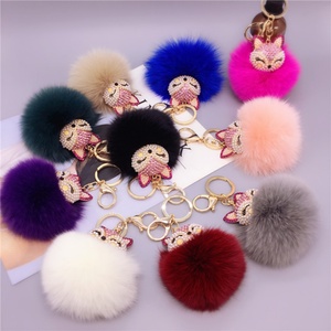 Fluffy Fox Keychain Diamond Charm Car Bag Pendant Bling Rhinestone Cartoon Fox With Alloy Keychain