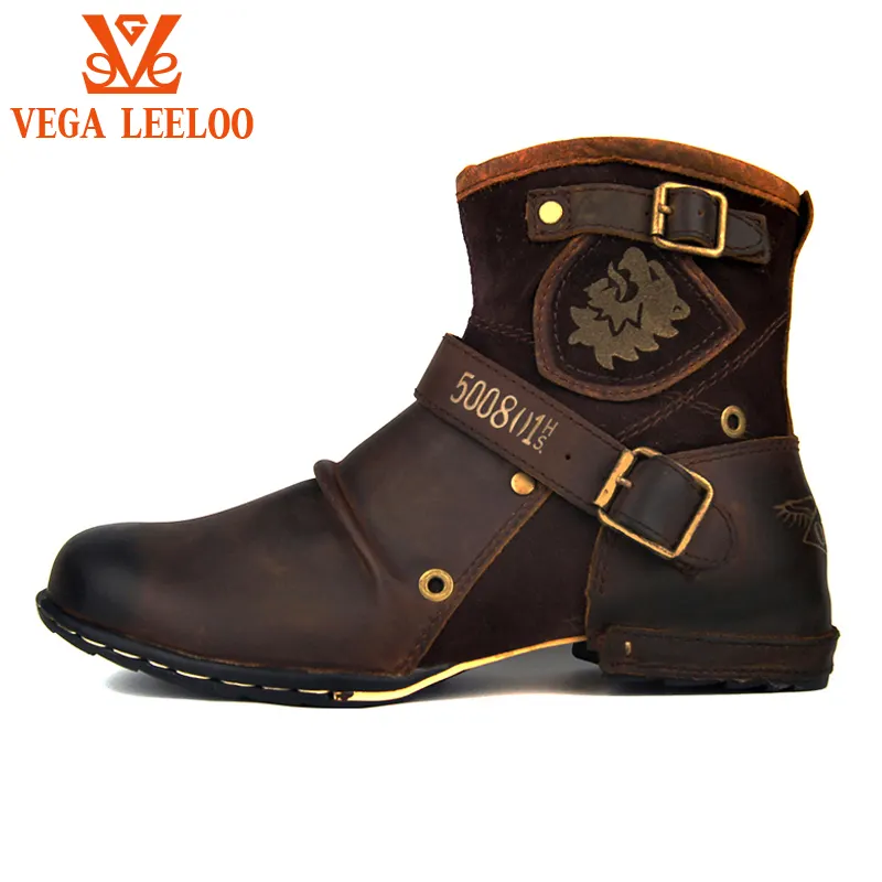 Retro British Work Boots Mens Trendy Ankle High Motorcycle Boots For Sale