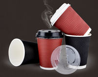 Gobelets en papier jetables écologiques à paroi ondulée de 12 oz, imprimés sur mesure, anti-fuite, pour boissons chaudes, avec couleurs et logo personnalisés