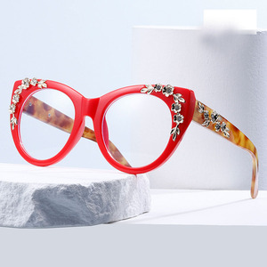 Espejo plano liso para mujer de tendencia europea y americana, nuevas gafas de ojo de gato con Flores rotas anti-azules - Product Image 2