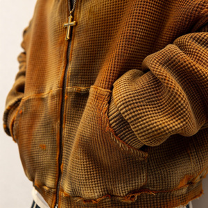 Sudadera con capucha para hombre, personalizada, de algodón, térmica, extragrande, de alto gramaje, con cremallera, de punto gofrado, lisa, estilo vintage, desgastada y con lavado ácido - Product Image 3