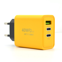 Adaptor Daya Dinding USB C Hub Universal QC3.0 PD 40W dengan Dua Port USB-C untuk Ponsel (Colokan US EU UK)