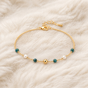 Wholesale Round Green Jasper <b>Pearl</b> Gold Plated Stainless Steel Smooth Ball <b>Bracelet</b> Retro <b>Women</b> Daily Wear Jewelry Customizable - Product Image 2