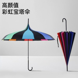 Parapluie Pagode Arc-en-ciel 16 baleines Ouverture manuelle Cadre en alliage Polyester Protection soleil et pluie Utilisation voyage Design droit Style original - Product Image 3