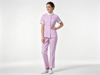 Ensemble d'uniformes infirmiers pour femmes en coton et polyester tissé, col mandarin rose, taille cintrée, pour hôpital et clinique