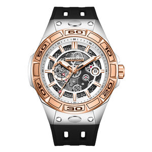 Montre mécanique automatique pour homme HANBORO, boîtier en acier inoxydable, cadran en <span class=keywords><strong>cristal</strong></span> saphir, série Mech, bracelet en silicone à libération rapide - Product Image 6