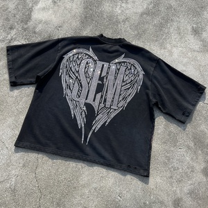 QIANSHI <span class=keywords><strong>Hip</strong></span> <span class=keywords><strong>Hop</strong></span> Taşlı Eskitme Yıkama Tişört Yüksek Kaliteli Grafik Baskılı Bol Kesim Tişört Tasarımcı Büyük Beden Erkek Tişörtleri - Product Image 2