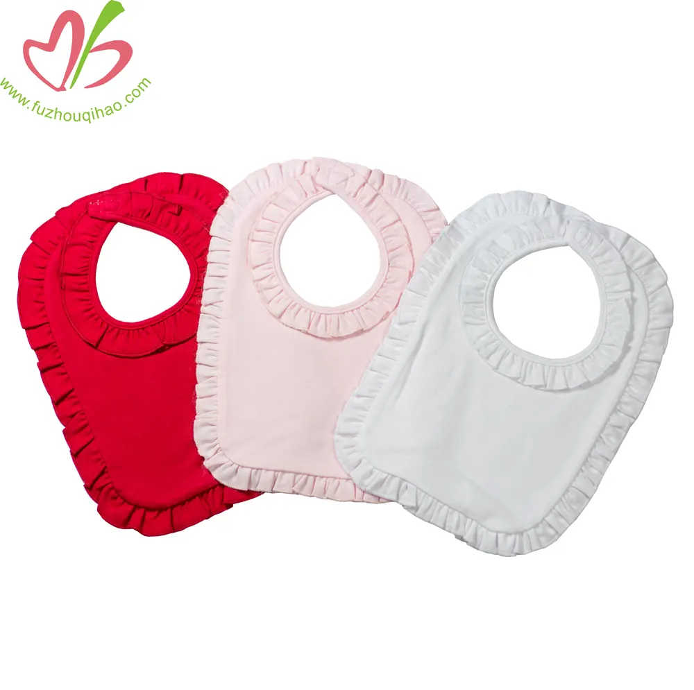 Bavoirs en coton vierge de couleur unie pour bébé fille avec/sans broderie