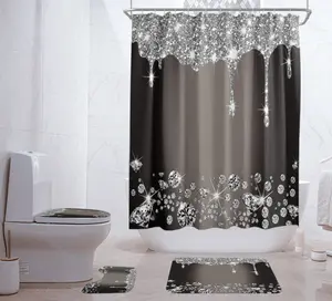 经典钻石图案涤纶超防水4 pcs浴室浴帘套装