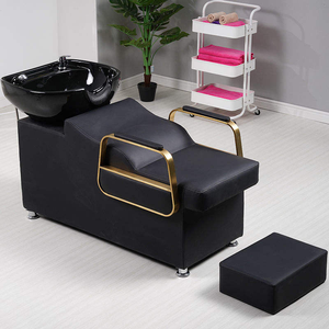 Fauteuil de lavage noir rembourré avec lavabo intégré pour salon de coiffure et spa - Product Image 6