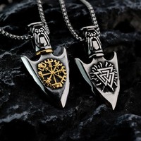 Liontin Viking Baja Tahan Karat 316L Kompas Rune Personalisasi Jangkar Kapal Modis Liontin Kalung Pria Serbaguna Grosir