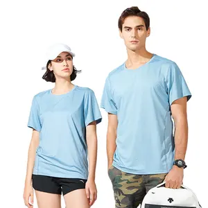 T-Shirt Sport bekleidung Schweiß aktiviertes Elasthan-Polyester-T-Shirt mit Logo Benutzer definiertes Logo Gedruckte eigene Sport bekleidung für Männer und Frauen