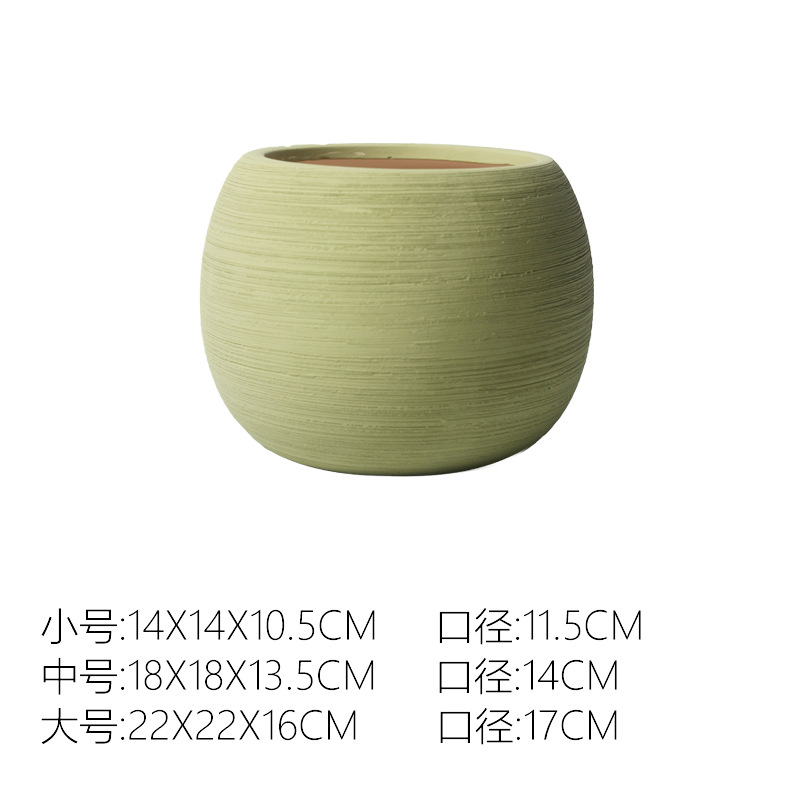 Pot de fleur terre brossée vert matcha Ak354 - sans plateau