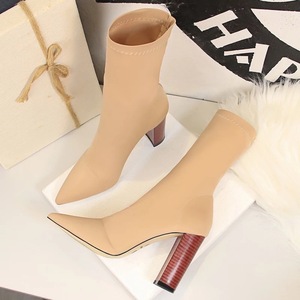 Bottines pour femmes à talon épais en matériau extensible mi-mollet - Product Image 3