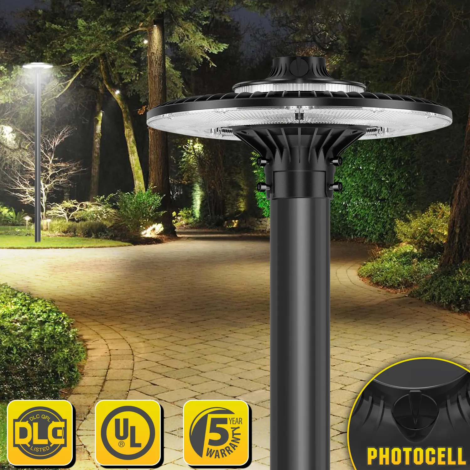 Đèn Cột Chống Nước Ip65 Nhôm UL ETL 150lm-W Đèn LED Sân Vườn Ngoài Trời Gắn Cột Cảnh Quan Công Viên
