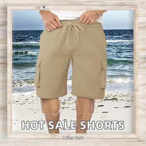 สำหรับทุกเพศสีทึบหลายกระเป๋ามีเชือกผูกกางเกงขาสั้นระบายอากาศได้ผ้าแคนวาสสำหรับกลางเอวสไตล์ลำลองคุณภาพดี - Product Image 2