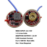 Interrupteur de queue de lampe 17 mm avec PCB, pilote LED 2,8-12V, courant constant 2,8A, adaptatif 1,8-6V, 3 modes de mémoire, alerte basse tension pour lampe torche IR rouge