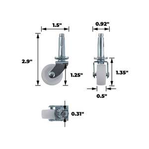Roulettes pour meubles 1-1/4" avec tige blanche SWVL - Product Image 2