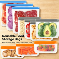 Sacs de conservation alimentaire réutilisables en PEVA, sacs refermables en silicone avec fermeture éclair pour fruits, légumes, viande, restes, qualité alimentaire, adaptés au congélateur