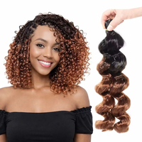 Extensions de cheveux synthétiques tressés pré-bouclés Jumpy Bouncy Crochet Hair Ombre Brown Loose Wave de 12 pouces, 150g, pour tête entière, boucles baguette