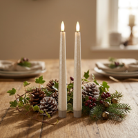Lot de 2 bougies LED coniques sans flamme, aspect métallique argenté, en cire véritable, pour la décoration intérieure