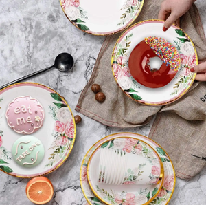 Ensemble d'assiettes et <span class=keywords><strong>de</strong></span> serviettes en papier jetables au design floral-<span class=keywords><strong>Vaisselle</strong></span> <span class=keywords><strong>de</strong></span> fête <span class=keywords><strong>de</strong></span> mariage/anniversaire écologique, Logo personnalisé en gros en vrac - Product Image 6