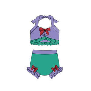 Traje de Baño Personalizado S0699 para Niña Pequeña, Estampado Verde Claro y Morado, Traje de Baño sin Mangas para Niña al por Mayor - Product Image 5