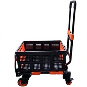 Carrito de Compras Plegable Portátil con Contenedor de Cuatro Ruedas en Plástico Negro y Naranja para Entrega y Manipulación Rápida - Product Image 1