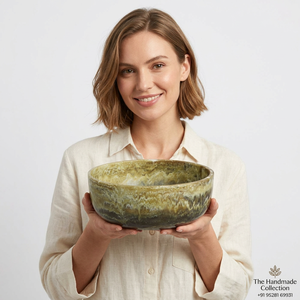 Handmade Collection Eco-Friendly Dishwasher Safe Stocked Resin Bowl Design Crackle Glaze <b>Food</b> Serving Bowl <b>Green</b> Gradient Finish - Product Image 1
