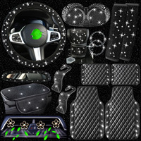 Lot de 20 accessoires de voiture scintillants : Housse de volant, tapis de sol et coussinets d'épaule en strass – Décoration intérieure universelle pour voiture