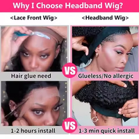 Perruques bandeau afro bouclées kinky couleur personnalisée en cheveux humains, prêtes à porter sans colle, sans dentelle frontale, pour femmes noires, adaptées aux débutantes