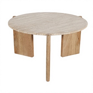 Table basse de luxe en travertin Verona, table basse en travertin et bois de manguier, table centrale Essence Travertine - Product Image 2