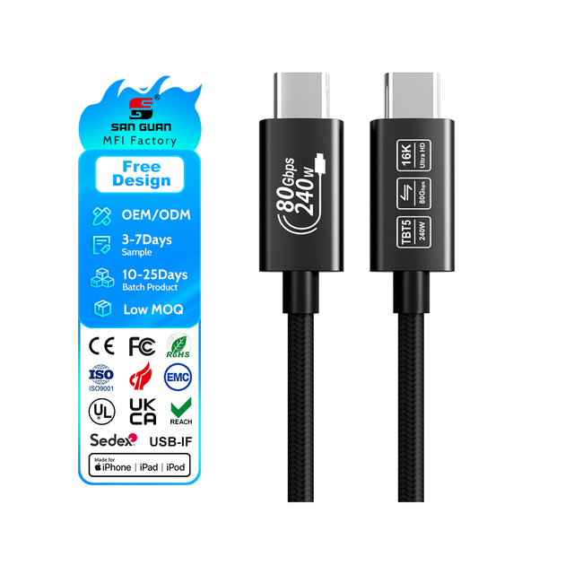 Thunderbolt 5 Type-C Coaxial USB4 Braid Shielding Cable High-Speed Audio Video Projection Fast Charging 80W PVC Computer Camera
