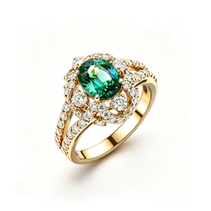 Luxury Women's 18K <b>Gold</b> Emerald Cut <b>Cocktail</b> <b>Ring</b> With Pave Diamond Setting Engagement Style - Product Image 1