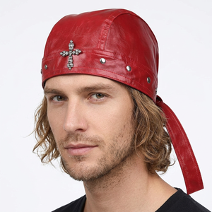 <b>Red</b> Leather Baseball Cap Rhinestone <b>Cross</b> Punk Style Fitted Unisex Casual Breathable Waterproof Metal Buckle Four Seasons Wear - Product Image 3