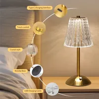 Lampe de table LED en cristal avec capteur tactile, veilleuse de bureau rechargeable, lampe de lecture pour chambre à coucher, chevet, hôtel, bar, décoration