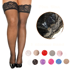 <span class=keywords><strong>Bas</strong></span> cuissardes grande taille sexy en soie transparente avec dentelle, pour femmes, pour boîtes de nuit, <span class=keywords><strong>noir</strong></span> et blanc - Product Image 1