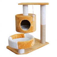 Arbre à chat d'intérieur moderne de 40 cm, écologique, à 2 niveaux, design cactus, avec perchoir en peluche, sisal et bois, niche privée pour chat, petit carton