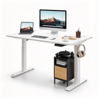 Bureau debout électrique avec crochet pour casque et armoire de rangement mobile, hauteur réglable pour poste de travail à domicile