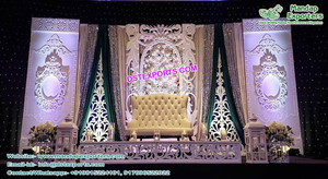 โครงเวทีงานแต่งงานสุดหรู งานแกะสลักด้วยไฟเบอร์อย่างดี สไตล์ลอนดอน โครงหลังสีเงิน ดีไซน์ใหม่ล่าสุดจากนักออกแบบเวทีงานแต่งงานในสหราชอาณาจักร - Product Image 3