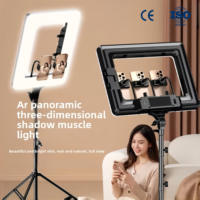 Lampe Panoramique AR à Lumière Douce avec Support Triple pour Téléphone, Panneau LED Dimmable pour Diffusion en Direct, Prise de Vue de Portrait et Vidéo