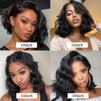 13x4 sans colle HD dentelle frontale vague de corps perruques courtes ondulées couches vague de corps perruques coupe émoussée courte Bob pleine dentelle perruque cheveux humains