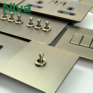 Niva Vintage Toggle Light Switch Brushed Metal Home Wall Sockets Stainless Steel Panel UK Standard
